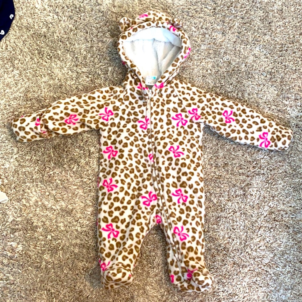 0-3 month warm fleece onesie leopard